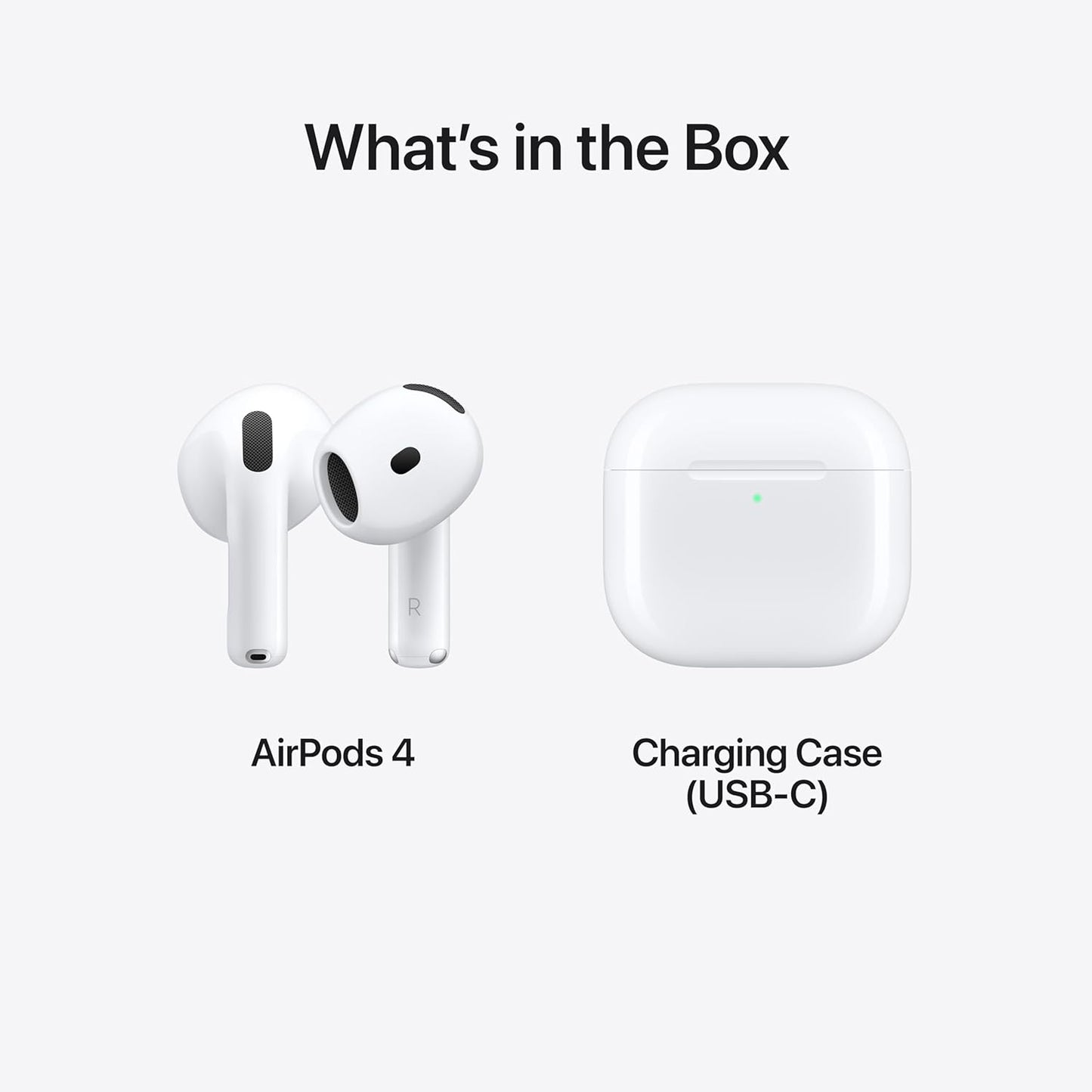 Airpods 4 Wireless Earbuds, Bluetooth Headphones, Personalised Spatial Audio, Sweat and Water Resistant, USB-C Charging Case, H2 Chip, up to 24 Hours of Battery Life, Effortless Setup for Iphone