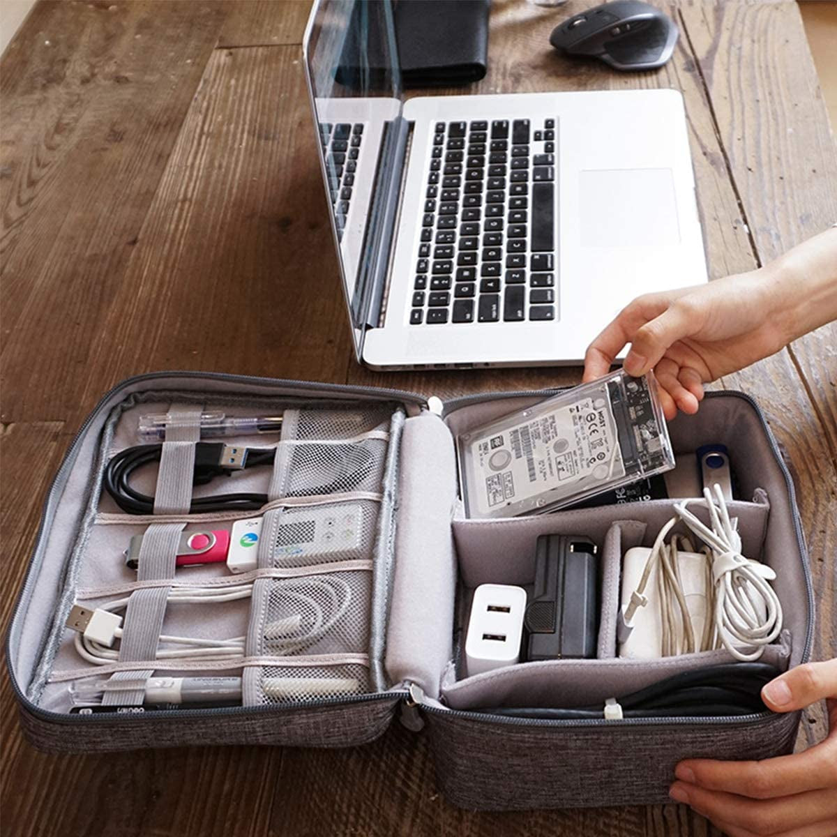 Electronics Organizer, Electronic Accessories Bag Travel Cable Organizer Three-Layer for Ipad Mini, Kindle, Hard Drives, Cables, Chargers