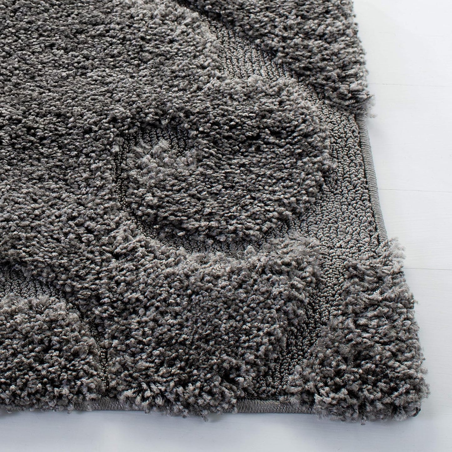 Florida Shag Collection Area Rug - 6'7" Square, Grey, Scroll Design, Non-Shedding & Easy to Clean, High-Low Plush Pile, Ideal for Living Room, Bedroom, Dining Space (SG455-8013)