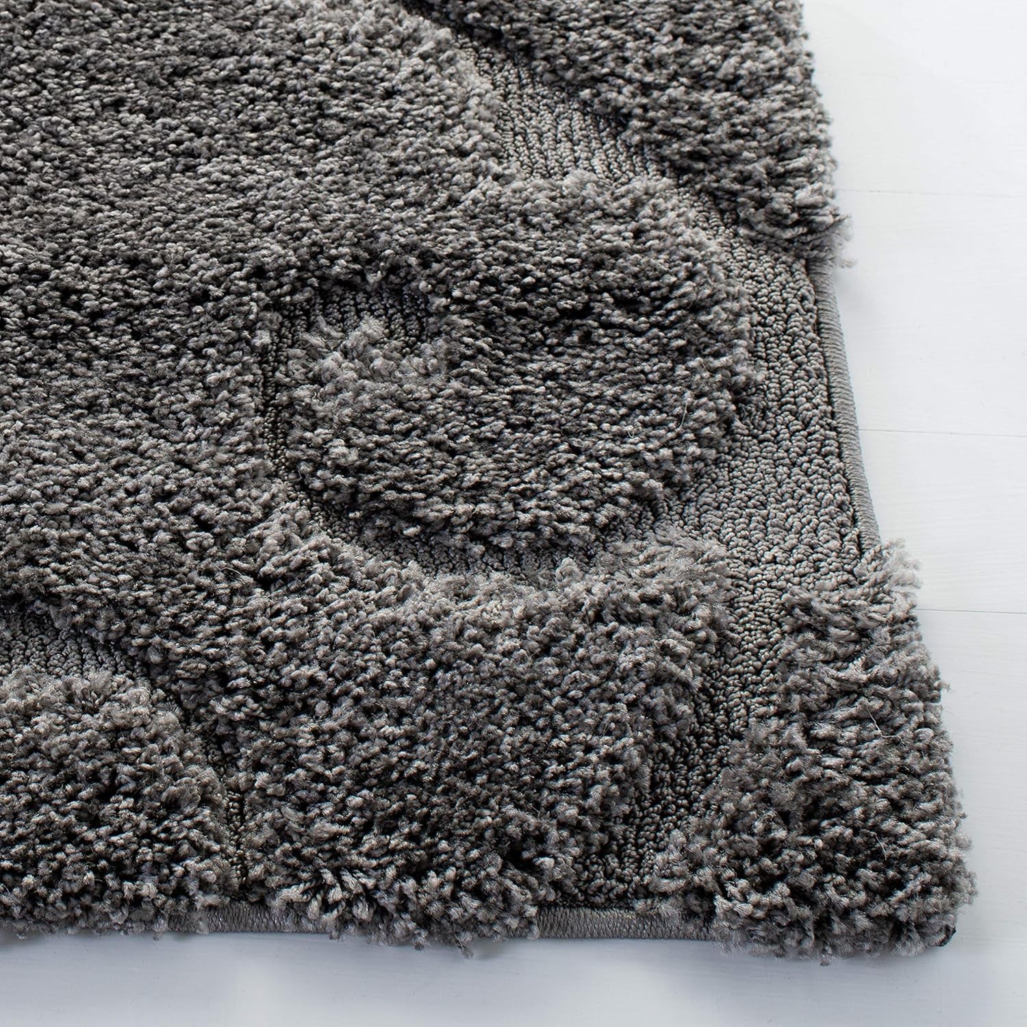 Florida Shag Collection Area Rug - 6'7" Square, Grey, Scroll Design, Non-Shedding & Easy to Clean, High-Low Plush Pile, Ideal for Living Room, Bedroom, Dining Space (SG455-8013)