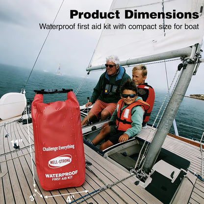 Waterproof First Aid Kit Roll Top Boat Emergency Kit with Waterproof Contents for Fishing Kayaking Boating Swimming Camping Rafting Beach Red