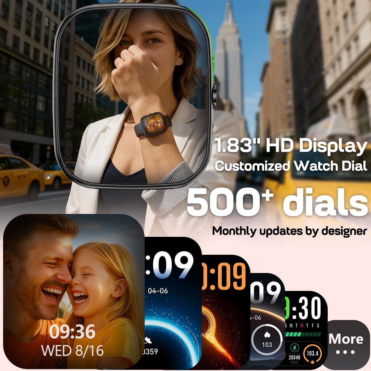 Smart Watch (Answer/Make Call), 1.83” Health Fitness Watch with Heart Rate, Blood Pressure,Spo2 and Sleep Monitor, 100+ Sports Modes, IP68 Waterproof Fitness Tracker for Men Women