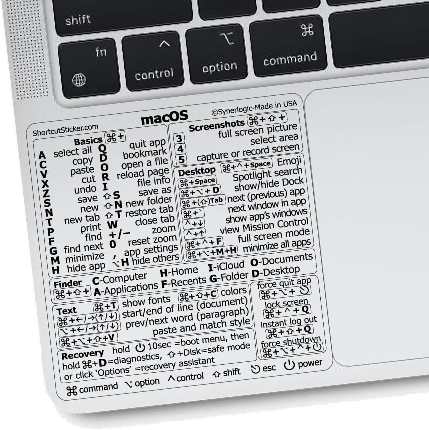 Mac OS Shortcuts Sticker for Air/Pro | Keyboard Stickers for Macos | Laminated Vinyl Macbook Cheatsheet | Macbook Shortcuts 2026 (Clear/Black)