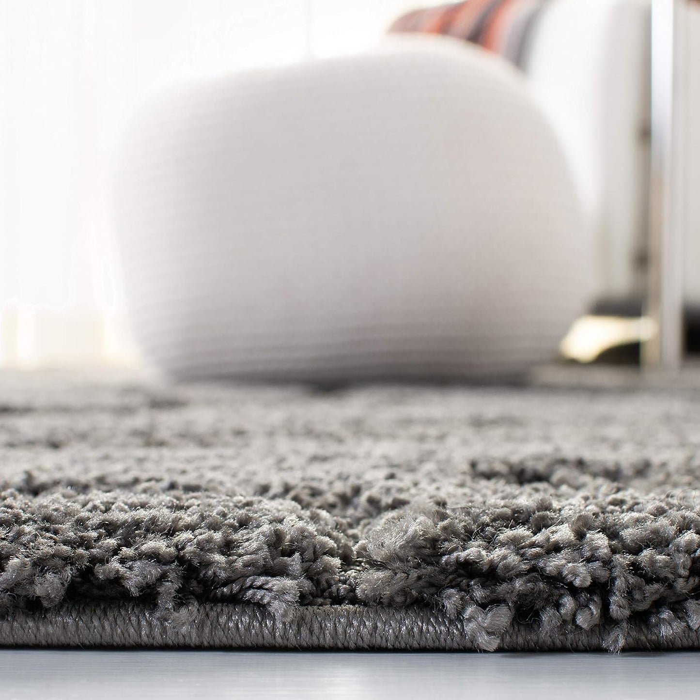 Florida Shag Collection Area Rug - 6'7" Square, Grey, Scroll Design, Non-Shedding & Easy to Clean, High-Low Plush Pile, Ideal for Living Room, Bedroom, Dining Space (SG455-8013)