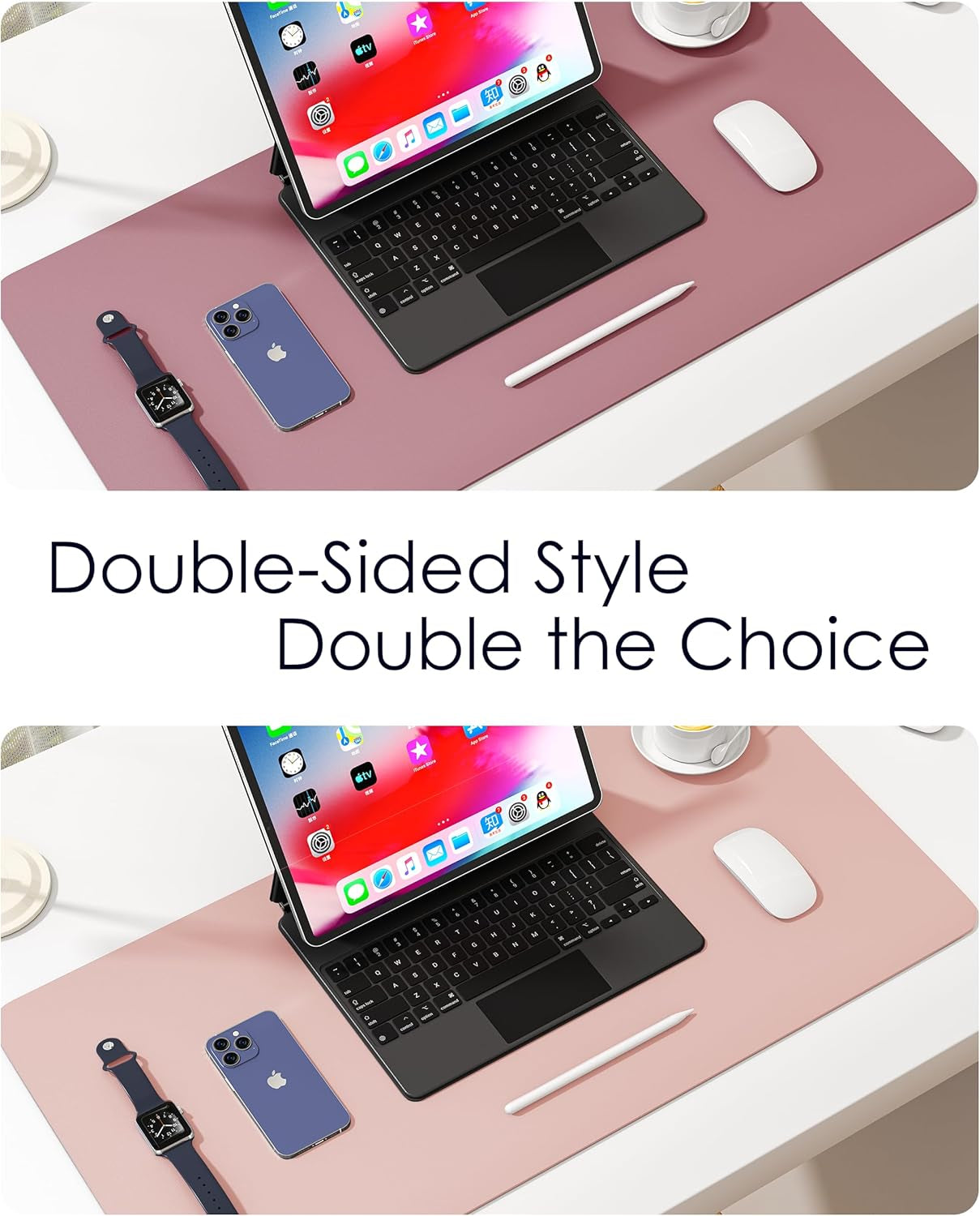 Leather Desk Pad Protector, Waterproof Mouse Pad, PU Desk Mat, Office Desk Cover, Desk Writing Mat for Office/Home/Work/Cubicle (Purple/Pink) 23.7X13.8 In
