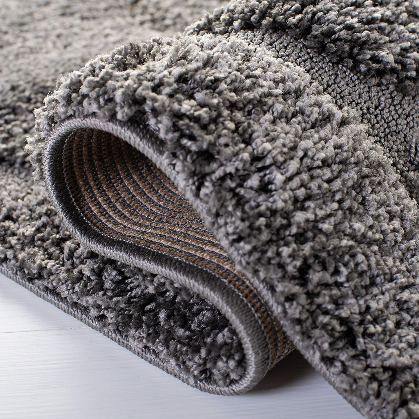 Florida Shag Collection Area Rug - 6'7" Square, Grey, Scroll Design, Non-Shedding & Easy to Clean, High-Low Plush Pile, Ideal for Living Room, Bedroom, Dining Space (SG455-8013)