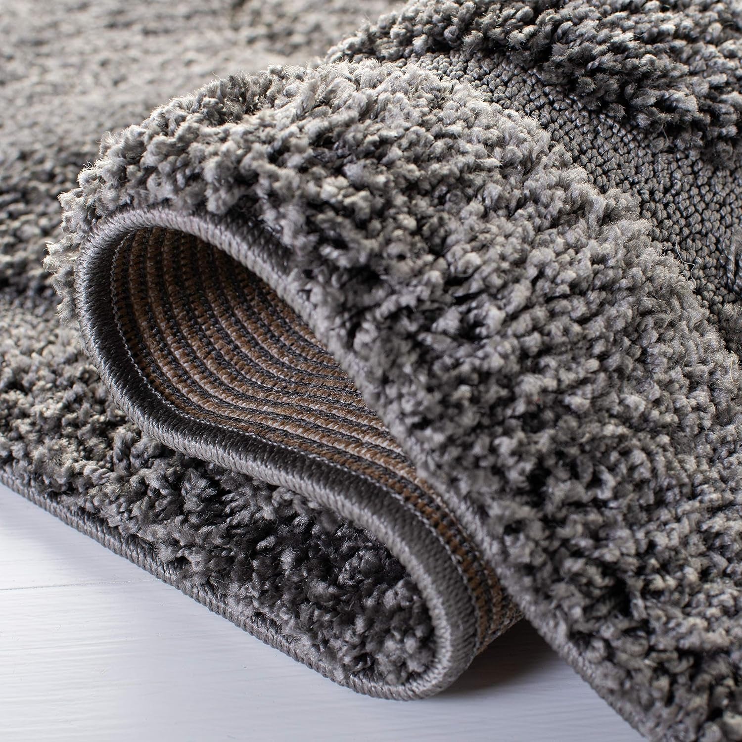 Florida Shag Collection Area Rug - 6'7" Square, Grey, Scroll Design, Non-Shedding & Easy to Clean, High-Low Plush Pile, Ideal for Living Room, Bedroom, Dining Space (SG455-8013)