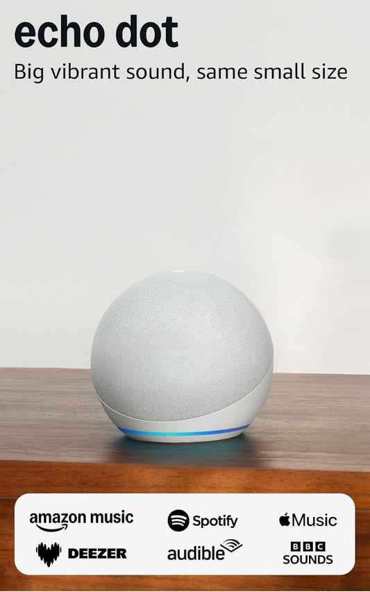 Echo Dot (Newest Gen) | Bluetooth Smart Speaker with Big Vibrant Sound and Wi-Fi | Glacier White, with Alexa+ Early Access