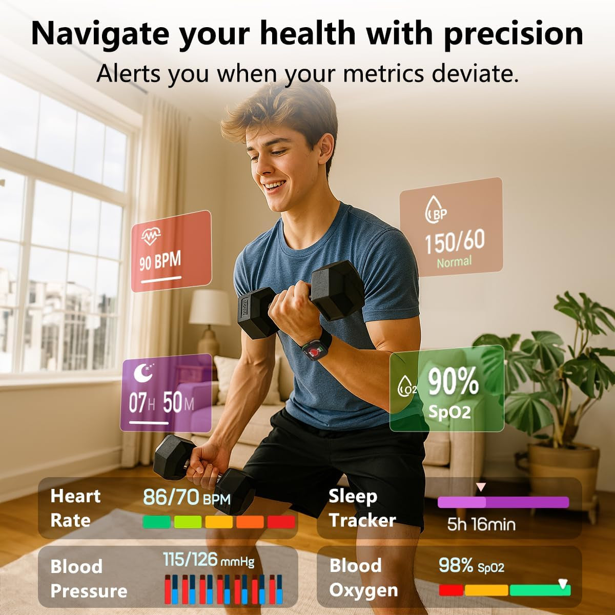 Smart Watch (Answer/Make Call), 1.83” Health Fitness Watch with Heart Rate, Blood Pressure,Spo2 and Sleep Monitor, 100+ Sports Modes, IP68 Waterproof Fitness Tracker for Men Women