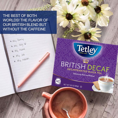 British Blend Premium Decaf Black Tea, Decaffeinated Tea, 40 Teabags (Pack of 6), Rainforest Alliance Certified